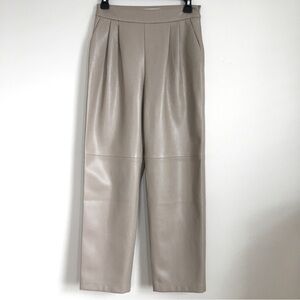 Mango High Rise Pleated Front light gray faux leather Cropped Straight Leg Pants